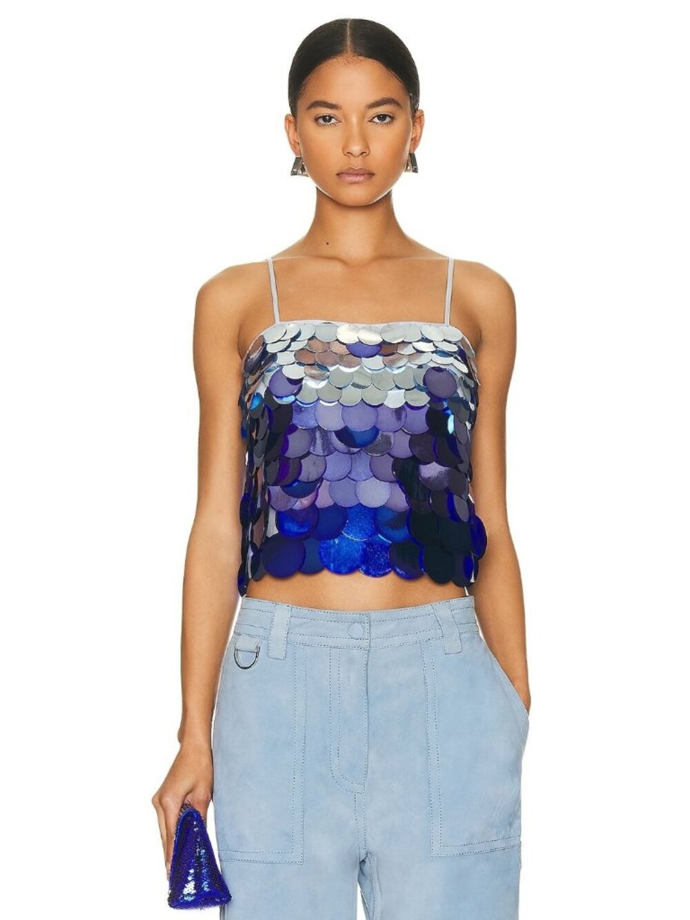Jonathan Simkhai Nikky Ombre Sequin Camisole Top in Light Sky Multi XSmall New